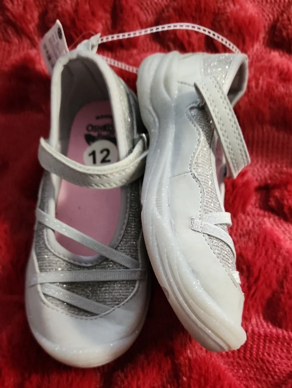 OshKosh B'gosh Girls Silver and Pink Mary Jane Dress Shoes